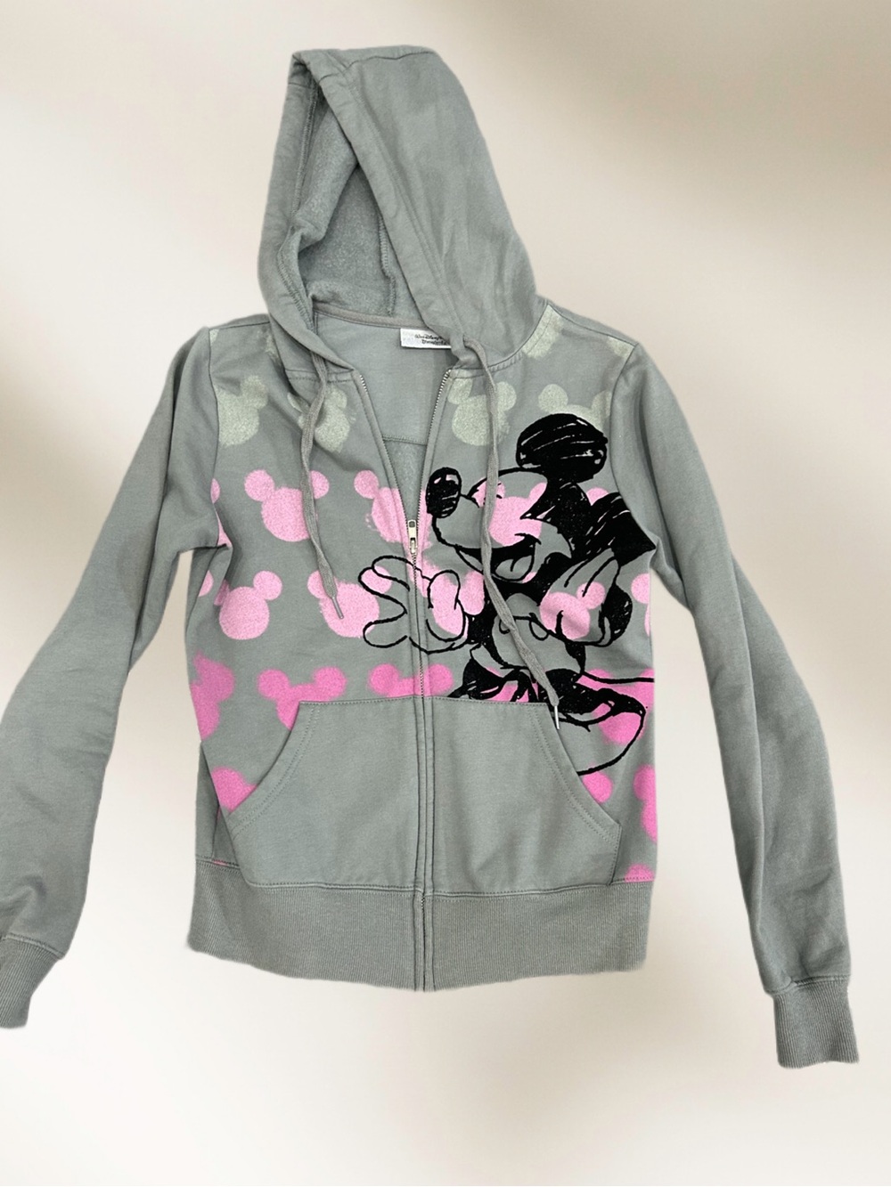Disney Parks Mickey Minnie Gray Pink Full Zip Hoodie Sweatshirt Women Small